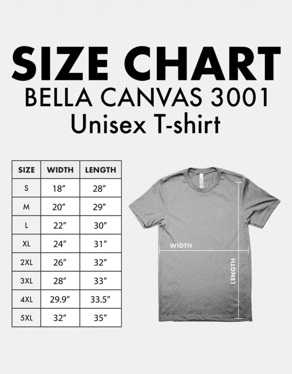 Bella + Canvass 3001 Unisex T-Shirt Size Chart